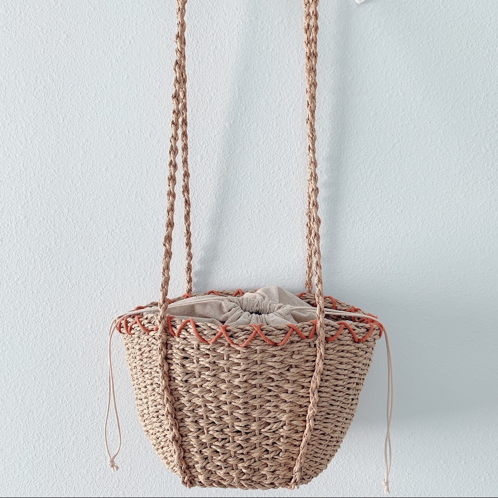 Free People basket straw tote beach bag